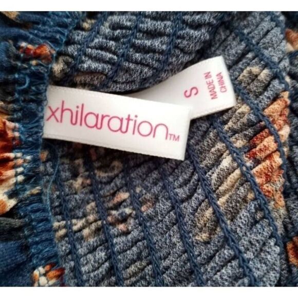 XHILARATION BLUE/GREEN FLORAL SMOCKED OFF-THE-SHOULDER DRESS SZ.S EUC. - Picture 7 of 9